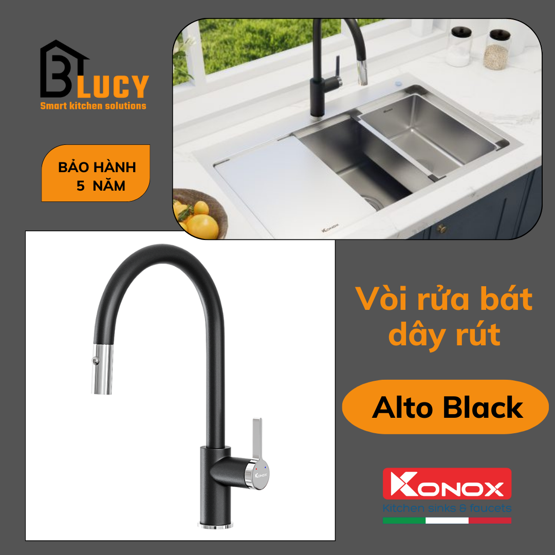 Vòi rửa bát dây rút Konox Alto Black